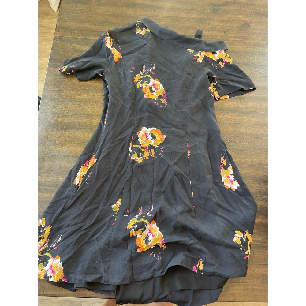 A.L.C. Black Floral Print Silk Dress Size 4 Short Sleeve Career Party - Picture 4 of 4